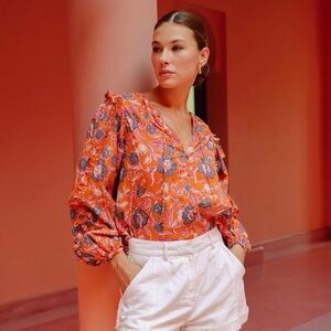 Cleobella Talia Ruffle Sleeve Floral Blouse in Tropique Sz S